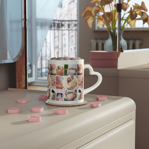 Pregnancy Collage Heart-Shaped Mug, custom mug, custom coffee mug, ceramic mug, heart mug