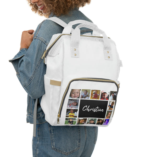 Personalized Photo Multifunctional Diaper Backpack, Custom bag, personalized artwork, personalized gifts, logo design, gifts, collage