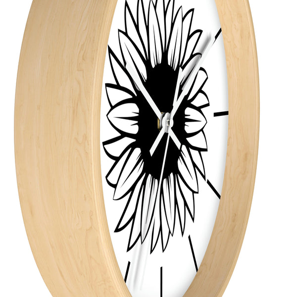 Sunflower Wall clock - black and white wall clock - clock - printed clock - floral clock - gift for her - gifts - home gifts - home decor